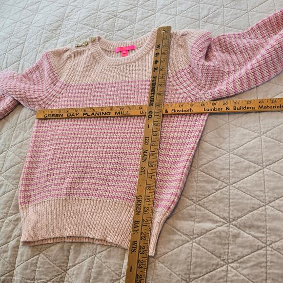Lilly Pulitzer Finney Sweater Womens M Peony Pink Sparkle Stripe Festive Preppy - Picture 7 of 12